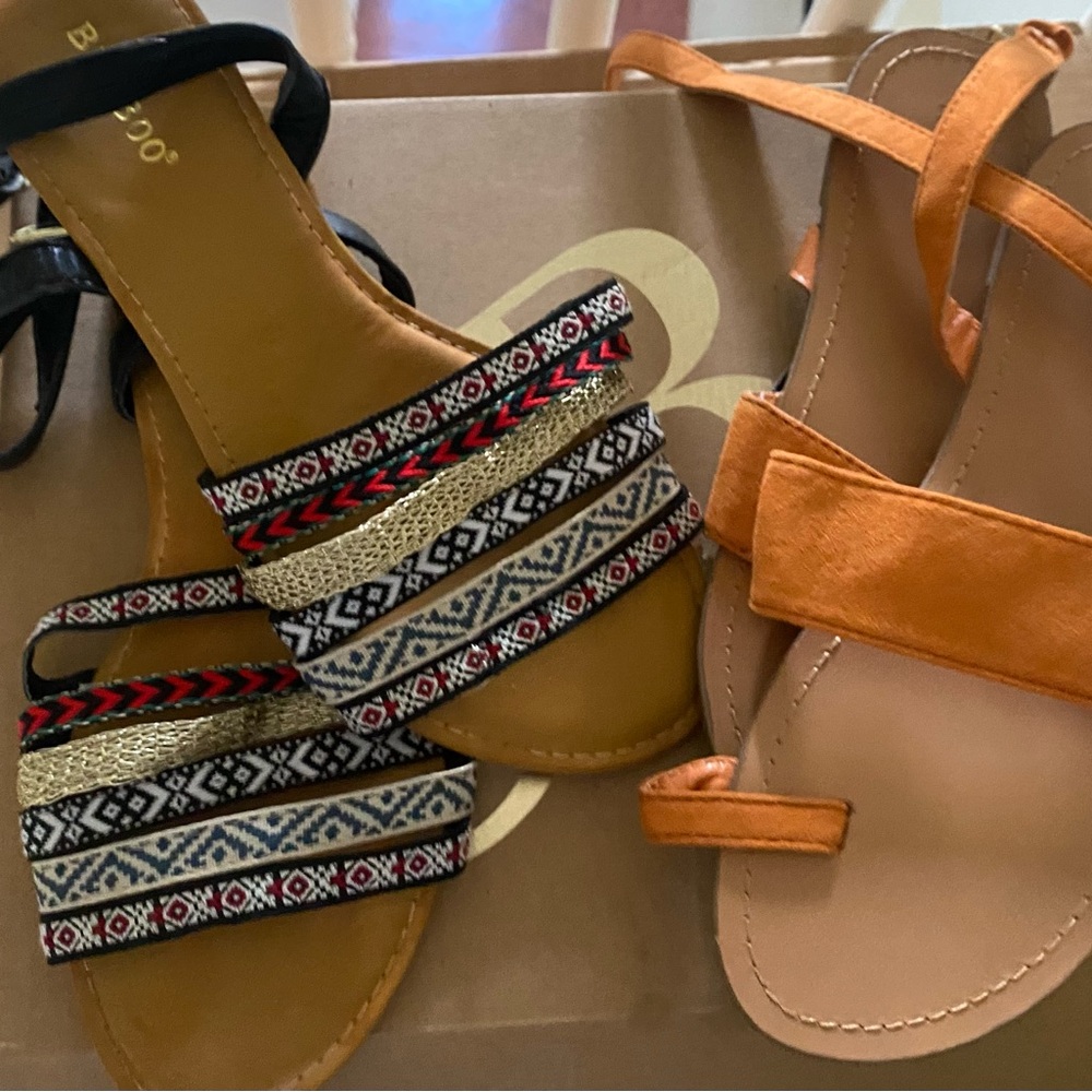 Two Pairs of Women's Sandals with Multicolor Straps